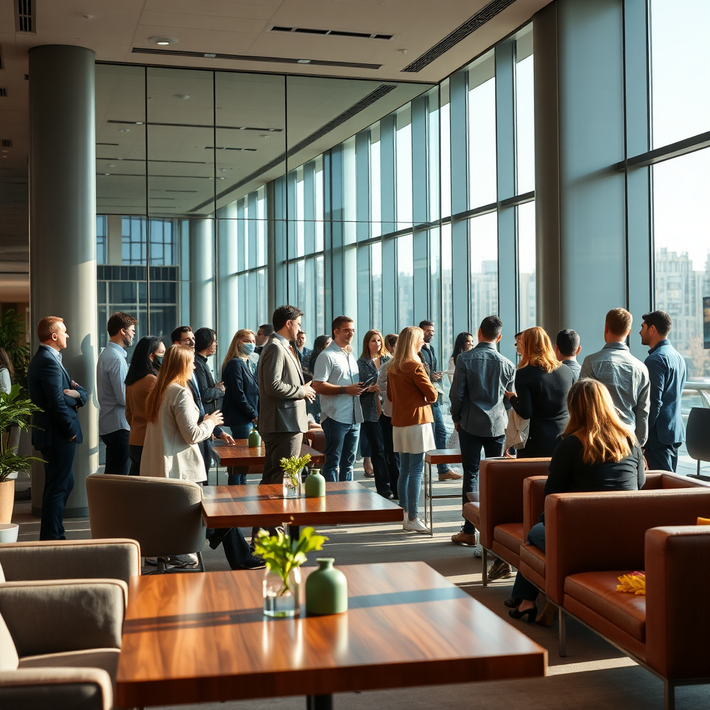 Business professionals networking in a luxury lounge